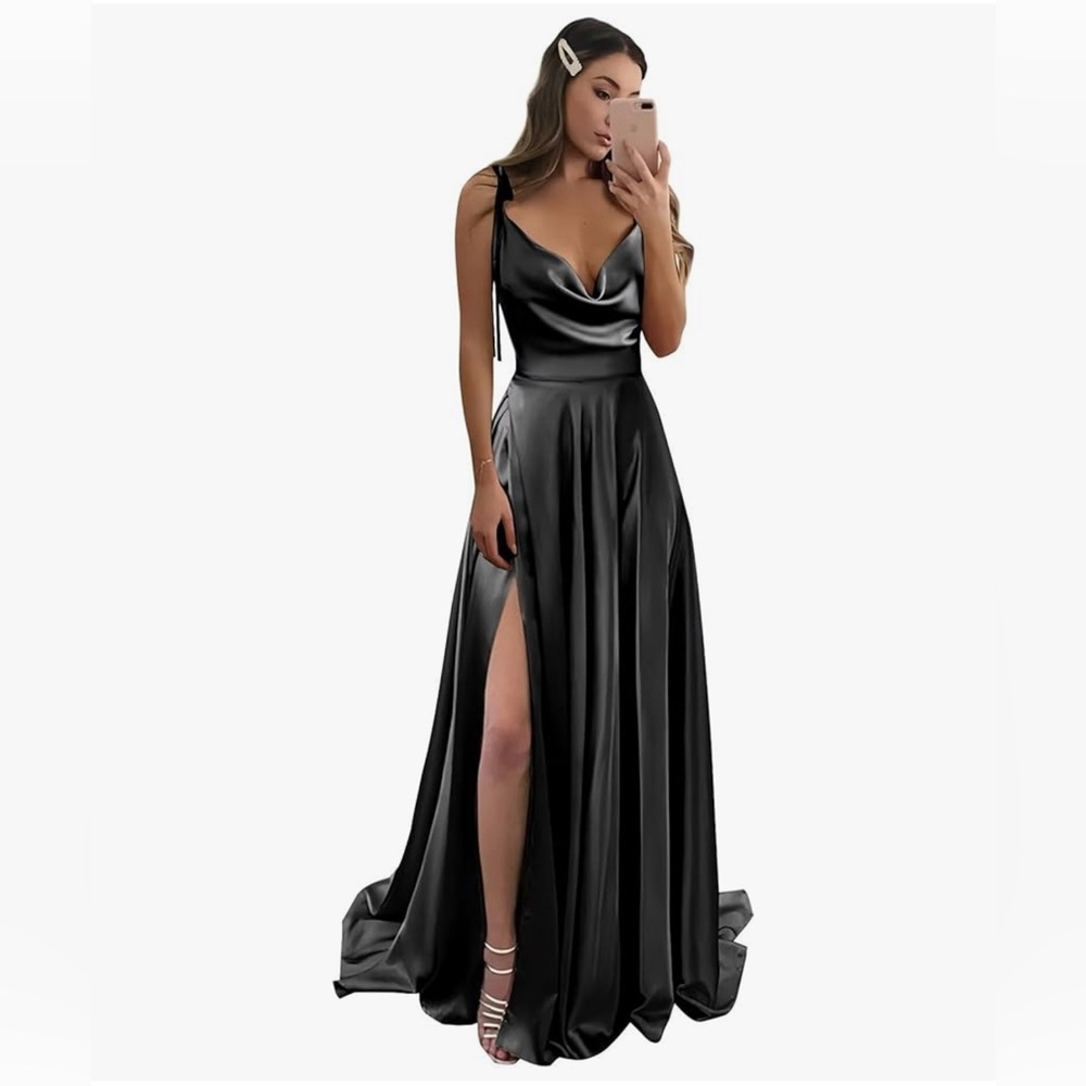 Black Satin Evening Formal Gown